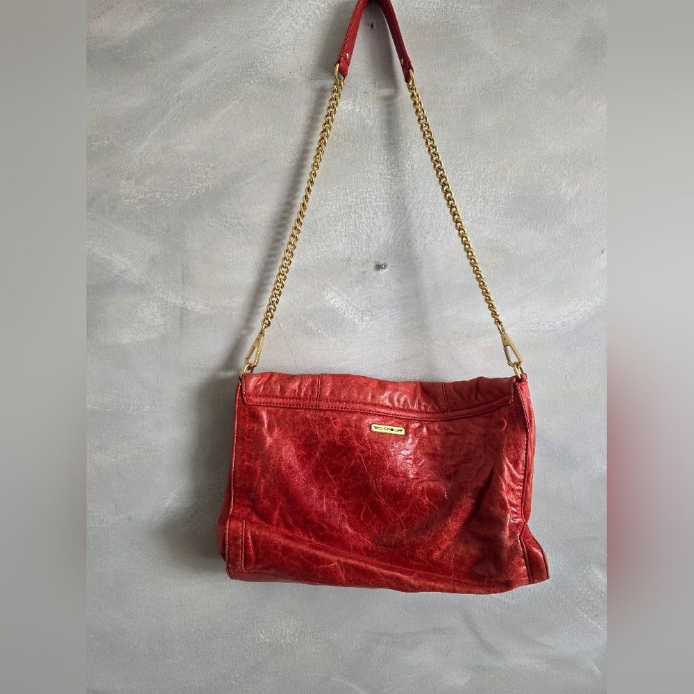 Rebecca Minkoff Clutch Crossbody Red Orange Leather Gold Hardware 13 x 9 - Picture 9 of 11